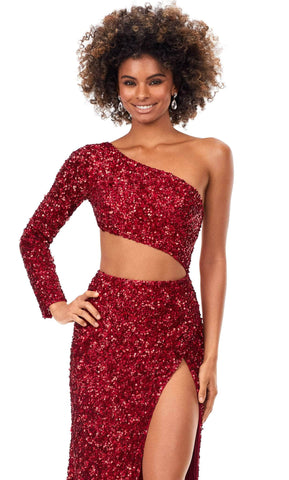 Sequin One Sleeve Evening Gown
