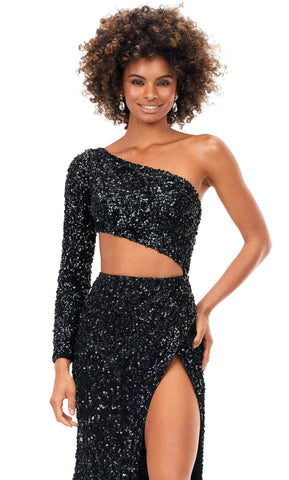 Sequin One Sleeve Evening Gown