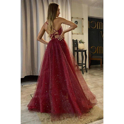 Robe de bal élégante à col en V profond et paillettes, jupe détachable 