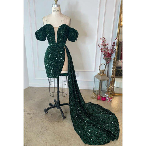 Robe de bal scintillante à paillettes et manches courtes et col en V pour filles noires