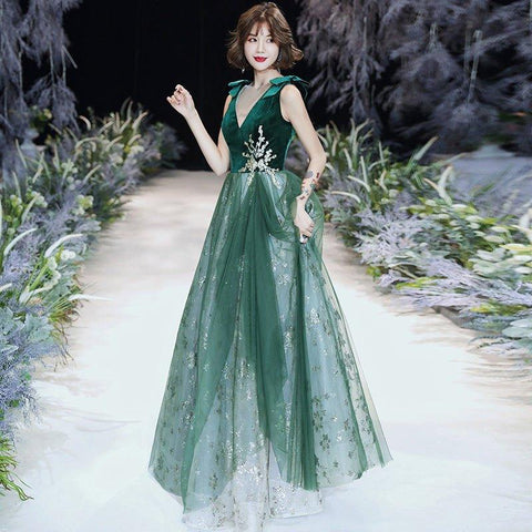 Robe de soirée verte sexy pour femme, style automne-hiver