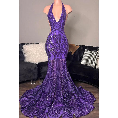 Vestido de fiesta de corte trompeta/sirena, escote en V, apliques de lentejuelas, espalda descubierta y sin mangas