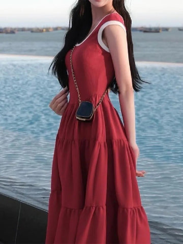 TARUXY Slim Retro Long Dress For Women 2024 Summer Short Sleeve High Waist Dresses Lady Party Elegant Evening Dress Maxi Femme