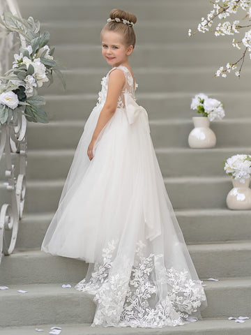 Dream Princess Sleeveless Detachable Train Flower Girl Dress
