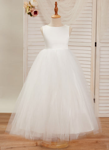 Ball-Gown/Princess Satin Tulle Ankle-length Dress