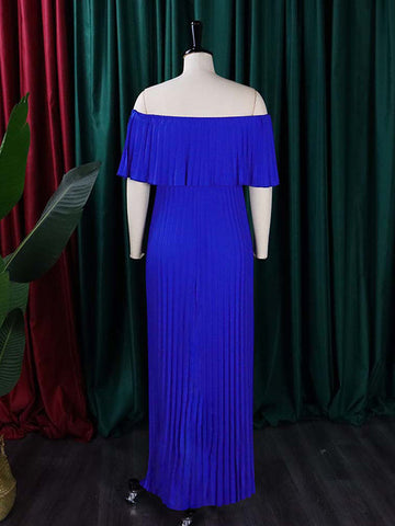 Wrap Pleated Solid Color Off-The-Shoulder Evening Dresses
