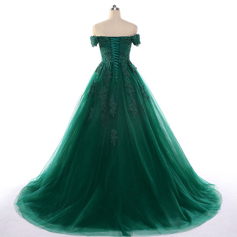 Vestido de gala corto con apliques de encaje verde oscuro, sexy, de manga corta, ideal para fiestas de graduación de 15 años, con cola de capilla, estilo dulce 16, modelo Y610