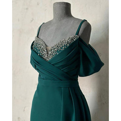 Sheath/columnoff-shoulder Straps Beaded Pleats Formal Evening Dress