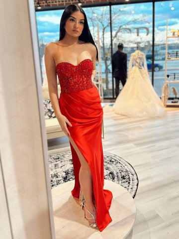 Sheath Strapless Sweetheart Long Prom Dress with Slit