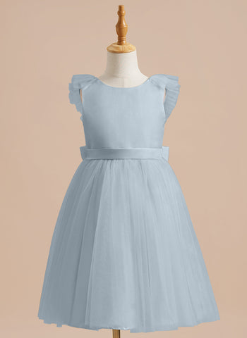 A-line Satin Tulle Knee-length Flower Girl Dress