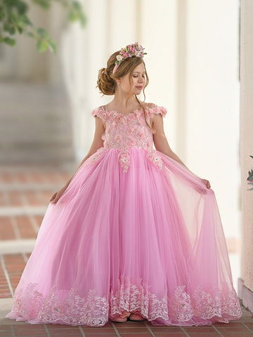 Ball-Gown/Princess Lace Sweep Train Pink Birthday Dress