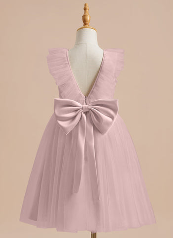 A-line Satin Tulle Knee-length Flower Girl Dress