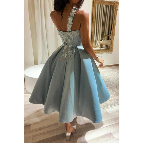 Robe de bal vintage unique à une épaule avec appliques 