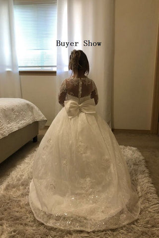 Long Sleeves Lace Flower Girl Dress