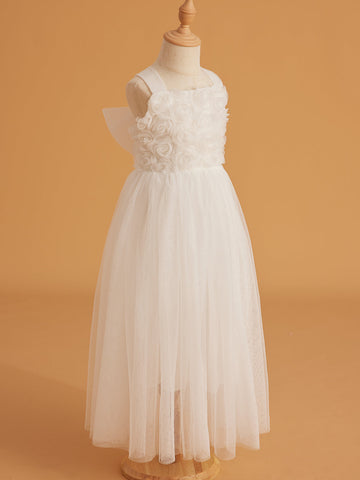 Enchanted Garden Girl Baby Toddler 3D Flower Embellishment Floral Applique Tulle Bow Dress