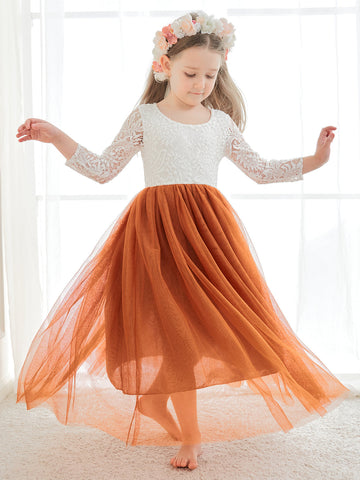 Angelic White Lace A-Line Long Sleeve Tulle Flower Girl Dress