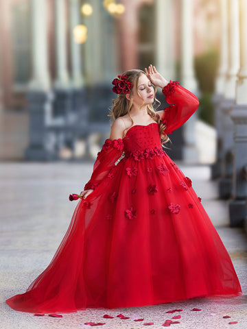 3D Flower Princess Ball Gown Flower Girl Dresses
