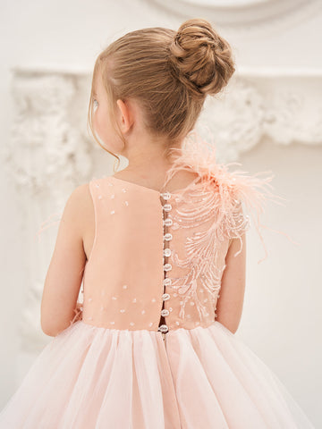 Ball-Gown/Princess Tulle Sweep Train Pink Flower Girl Dress