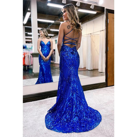 Vestido de fiesta de sirena con apliques de lentejuelas y escote en V sexy y purpurina