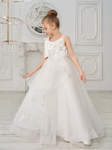 Ball-Gown/Princess Tulle Floor-length First Communion  Flower Girl Dress