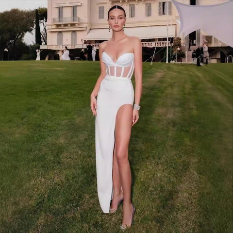 Sexy Sheer Strapless Long Prom Dress