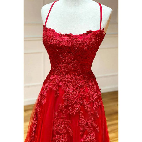 Robe de bal rouge unique avec appliques en tulle 