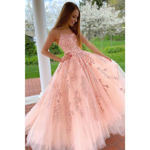 Robe de bal longue trapèze unique à bretelles croisées et décolleté plongeant en tulle bleu ciel