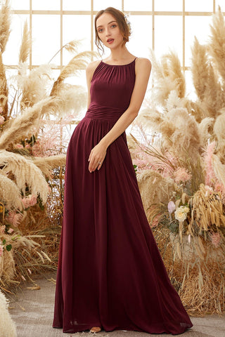 Elegant Burgundy Chiffon Bridesmaid Dress