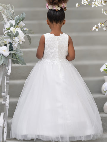 Ball-Gown/Princess Satin Tulle Floor-length Flower Girl Dress