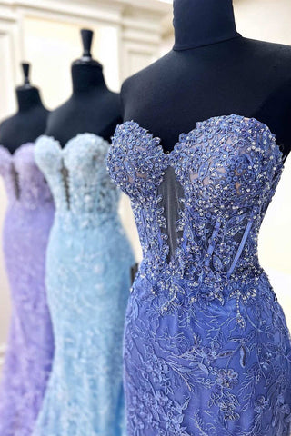 Gorgeous Mermaid Sweetheart Black Corset Prom Dress with Appliques