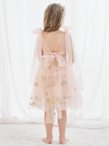 A-Line Sleeveless Floral Embroidered Tulle Toddler Flower Girl Dress