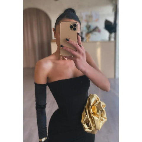 Sheath/Column Off-Shoulder Long Sleeves Evening Party Prom Dress With Flower