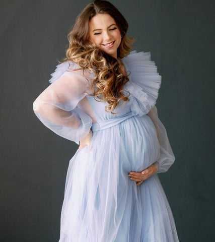 Tulle Baby Shower Light Blue Dress For Mommy