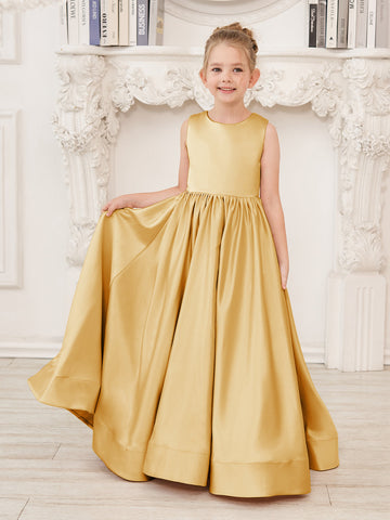 A-line Lace Satin Floor-length Flower Girl Dress