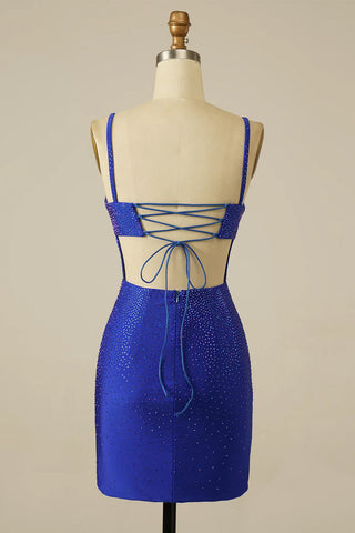 Vestido corto ajustado de lentejuelas con cordones para baile de bienvenida