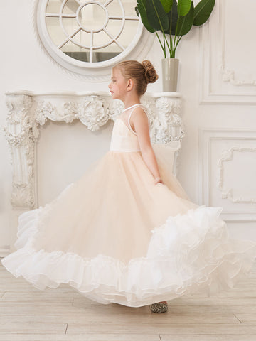 A-line Organza Tulle Floor-length Pink Dress (010226975)