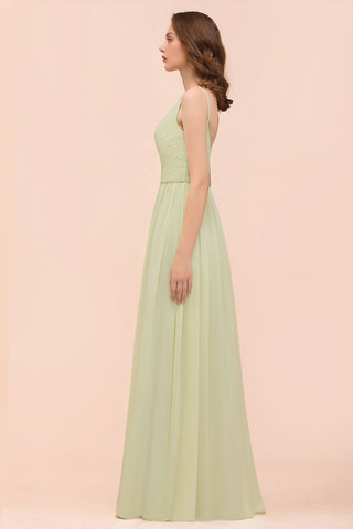 Backless Sage Bridesmaid Dress Floor Length Spring /Summer Maid of honor Dress