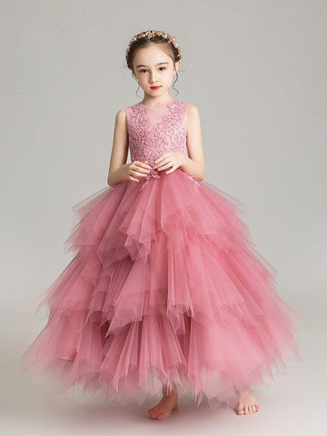 Ball Gown Chiffon Sleeveless Jewel Neck First Communion Flower Girl Dresses