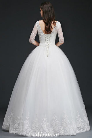 Ball Gown Floor Length Tulle Glamorous Wedding Dresses with Lace