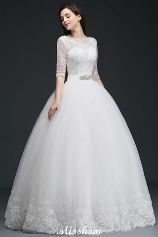 Ball Gown Floor Length Tulle Glamorous Wedding Dresses with Lace