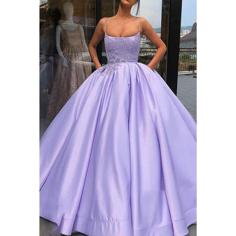 Robe de bal lilas en satin avec appliques, élégante et longue, décolletée plongeante, robe de soirée formelle 