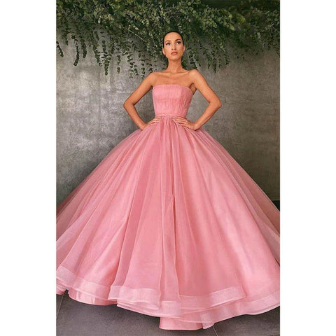 Robe de soirée longue bustier en tulle rose 