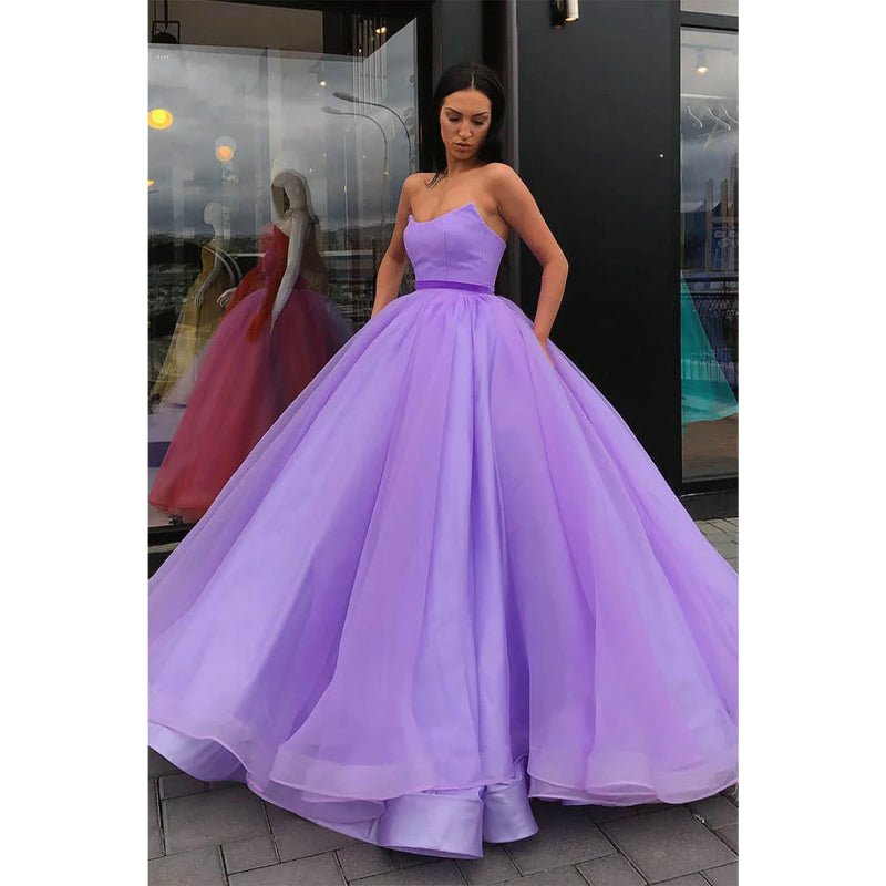 Ball Gown Strapless Long Prom Dress with Pockets Formal Evening Gowns