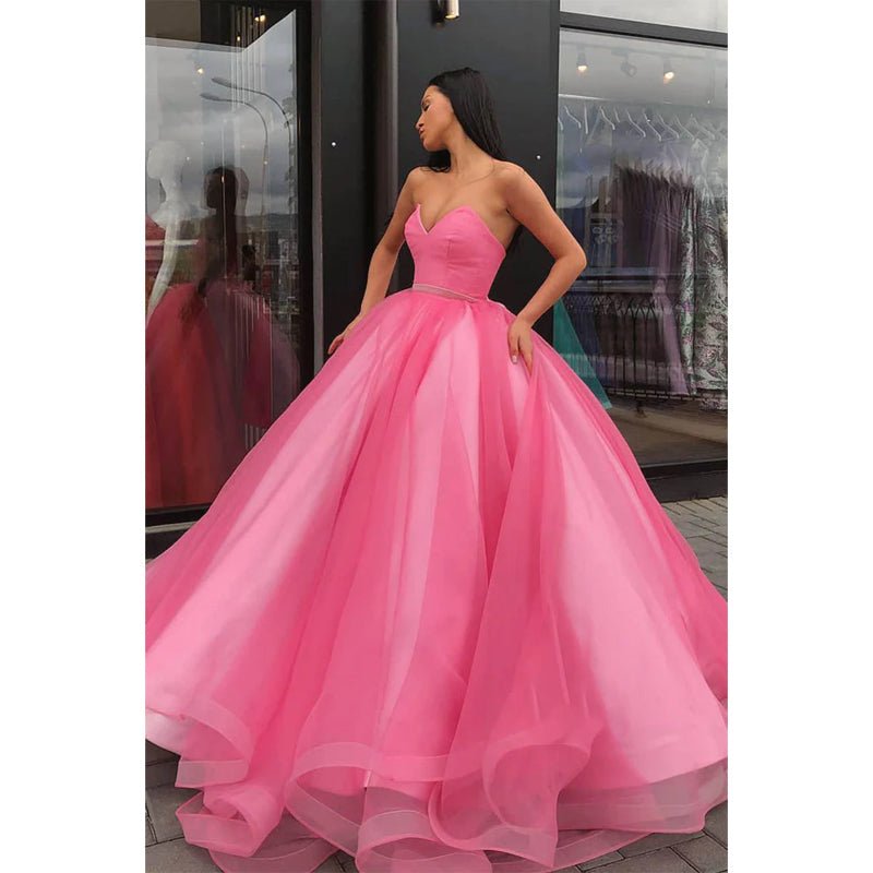 Ball Gown Strapless Long Prom Dress with Pockets Formal Evening Gowns