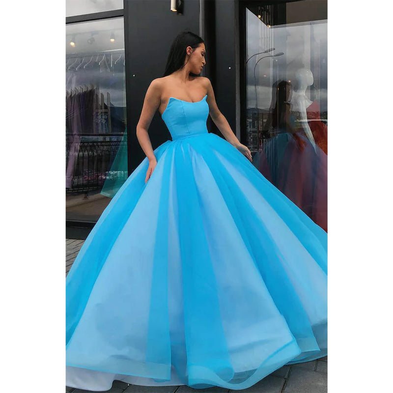 Ball Gown Strapless Long Prom Dress with Pockets Formal Evening Gowns