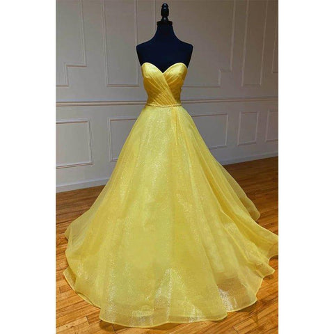 Robe de bal longue plissée en tulle jaune, décolleté en cœur, robe de concours 