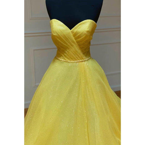 Robe de bal longue plissée en tulle jaune, décolleté en cœur, robe de concours 