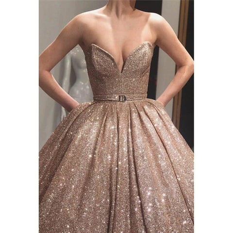 Robe de soirée longue à paillettes dorées et col en V avec poches 