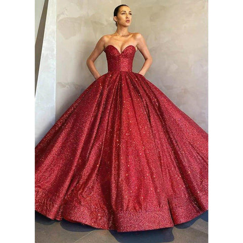 Robe de bal scintillante à col en V et poches 