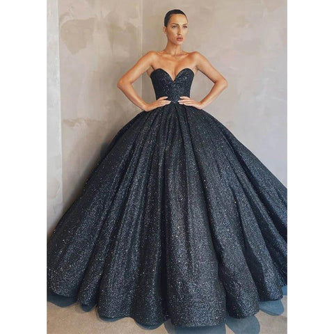 Robe de bal scintillante à col en V et poches 